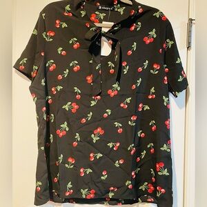 Allegra K Black Cherry Print Blouse